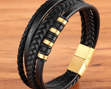 Layered Pattern Leather Bracelet