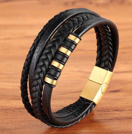 Layered Pattern Leather Bracelet