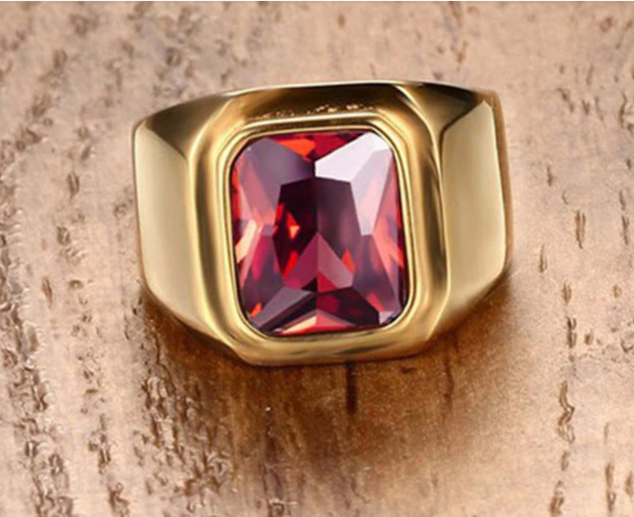 Red CZ Signet Ring