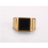 Gold Brick Signet with Black CZ