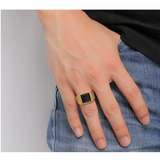 Gold Brick Signet with Black CZ