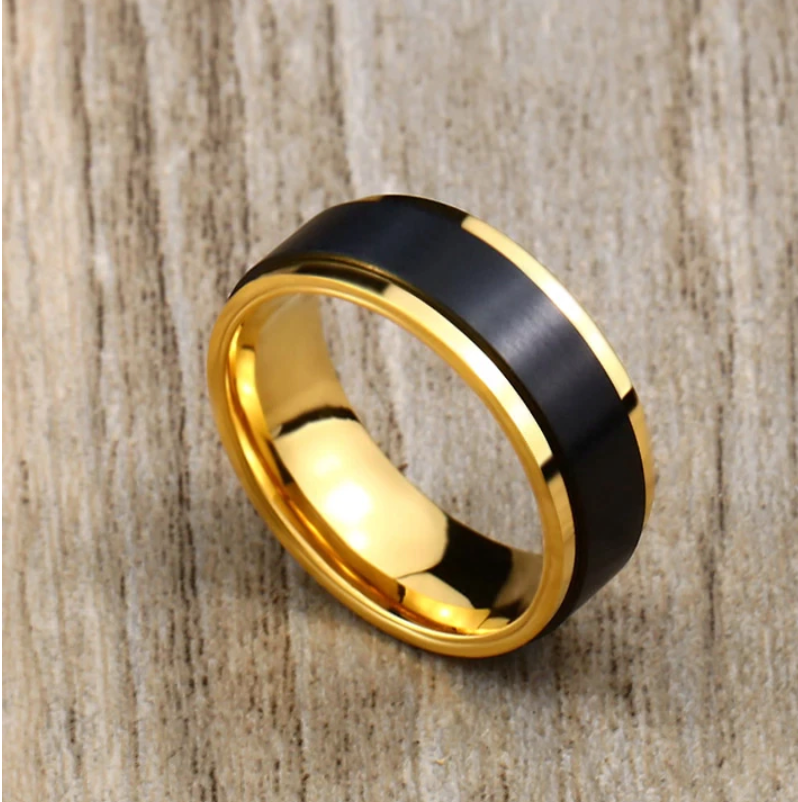 Black Brushed Center Gold Sided Ring