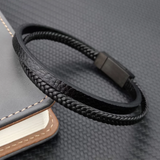 Thin Braid and Flat Leather Bracelet
