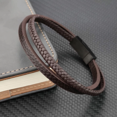 Thin Braid and Flat Leather Bracelet