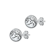 Round Oxidized Mountain Stud Earrings