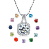 Square Halo CZ Birthstone Necklace