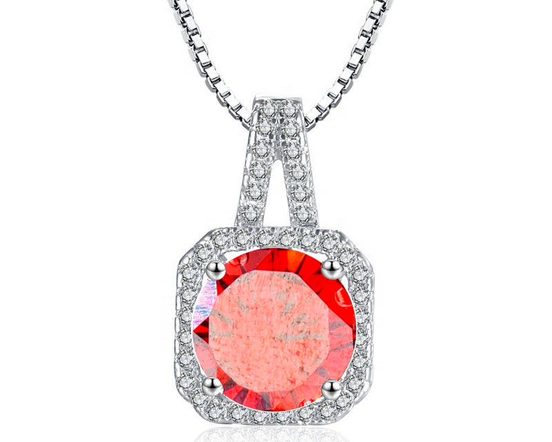 Square Halo CZ Birthstone Necklace