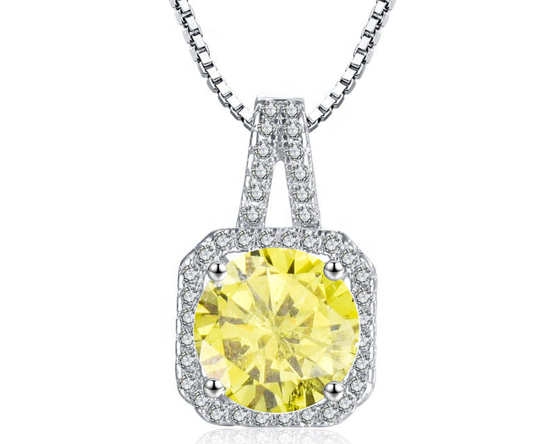 Square Halo CZ Birthstone Necklace