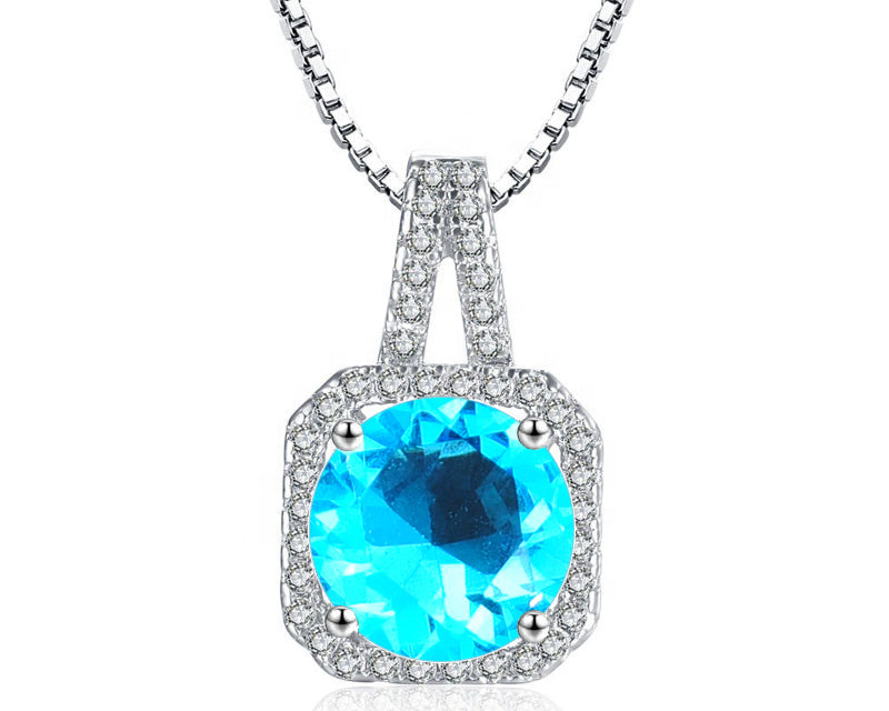 Square Halo CZ Birthstone Necklace