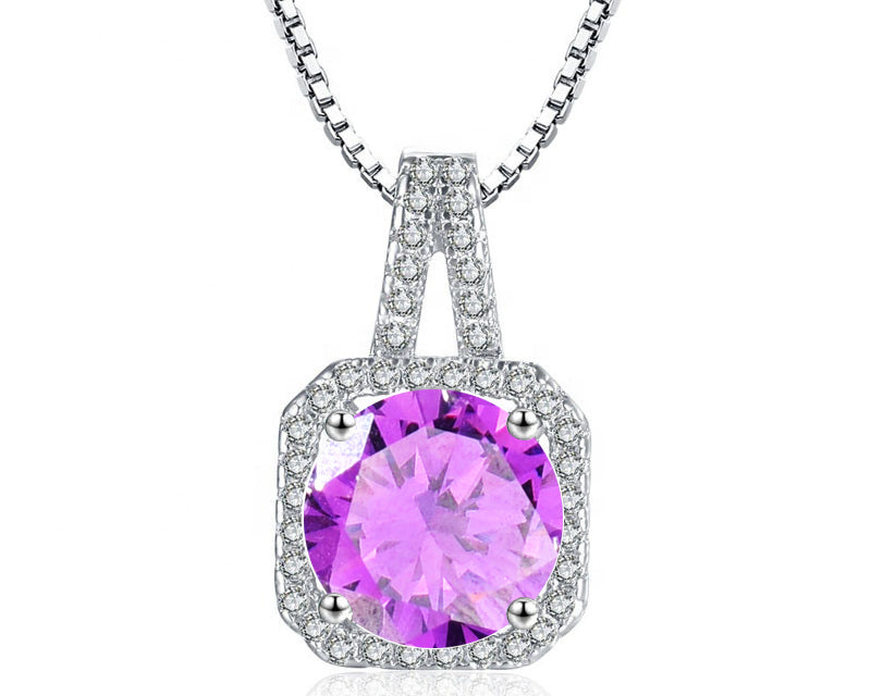 Square Halo CZ Birthstone Necklace