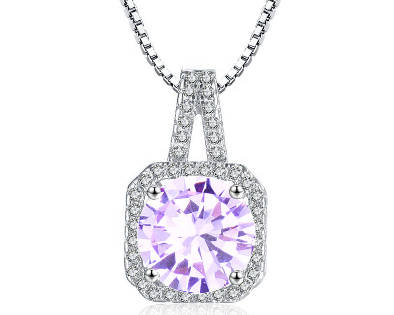 Square Halo CZ Birthstone Necklace