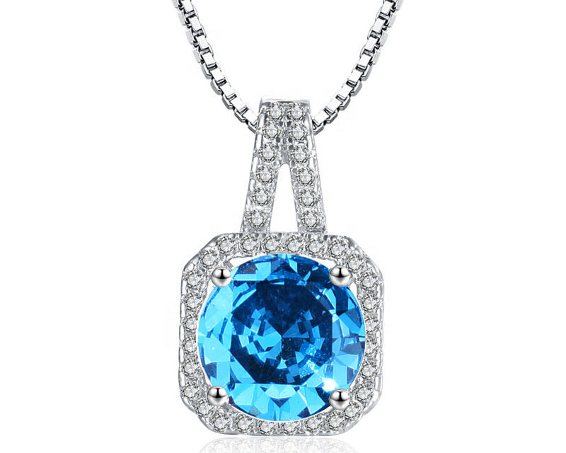 Square Halo CZ Birthstone Necklace