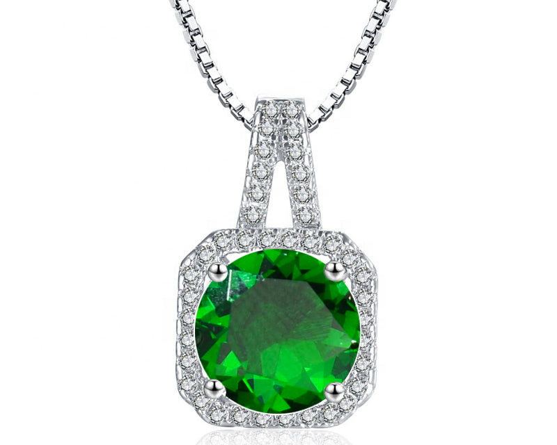 Square Halo CZ Birthstone Necklace