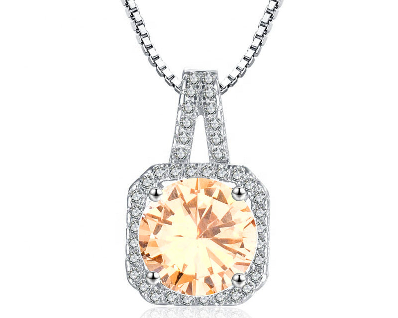 Square Halo CZ Birthstone Necklace