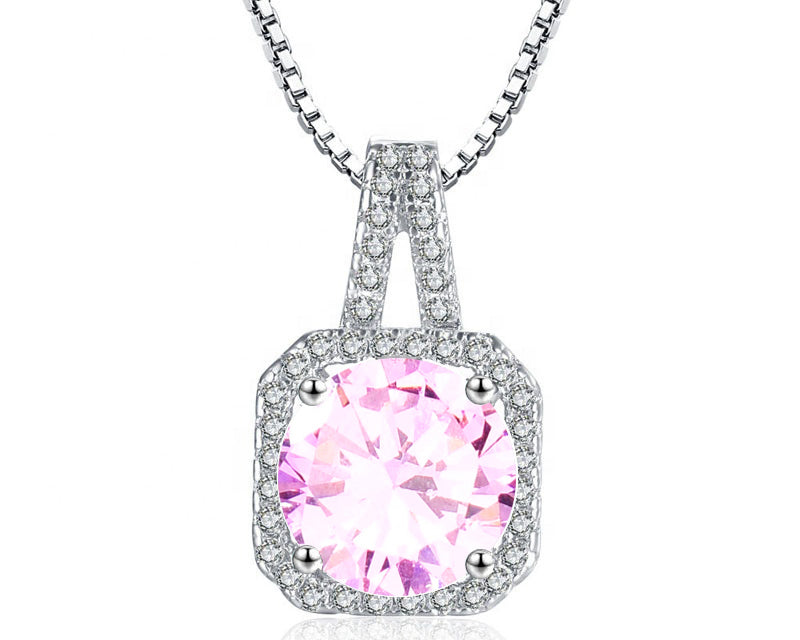 Square Halo CZ Birthstone Necklace