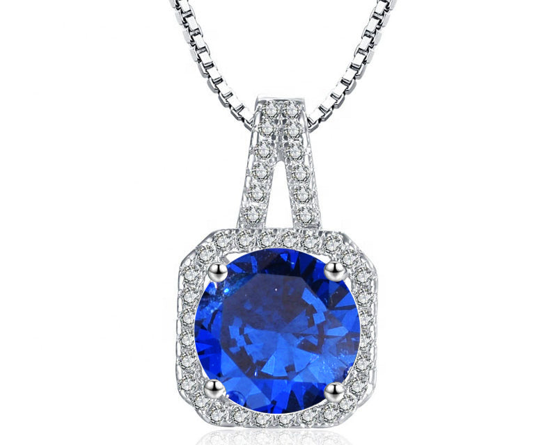 Square Halo CZ Birthstone Necklace