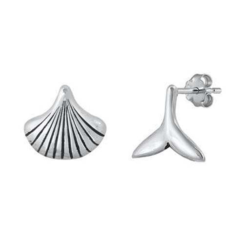 Sea Shell and Whale Tail Stud Earrings