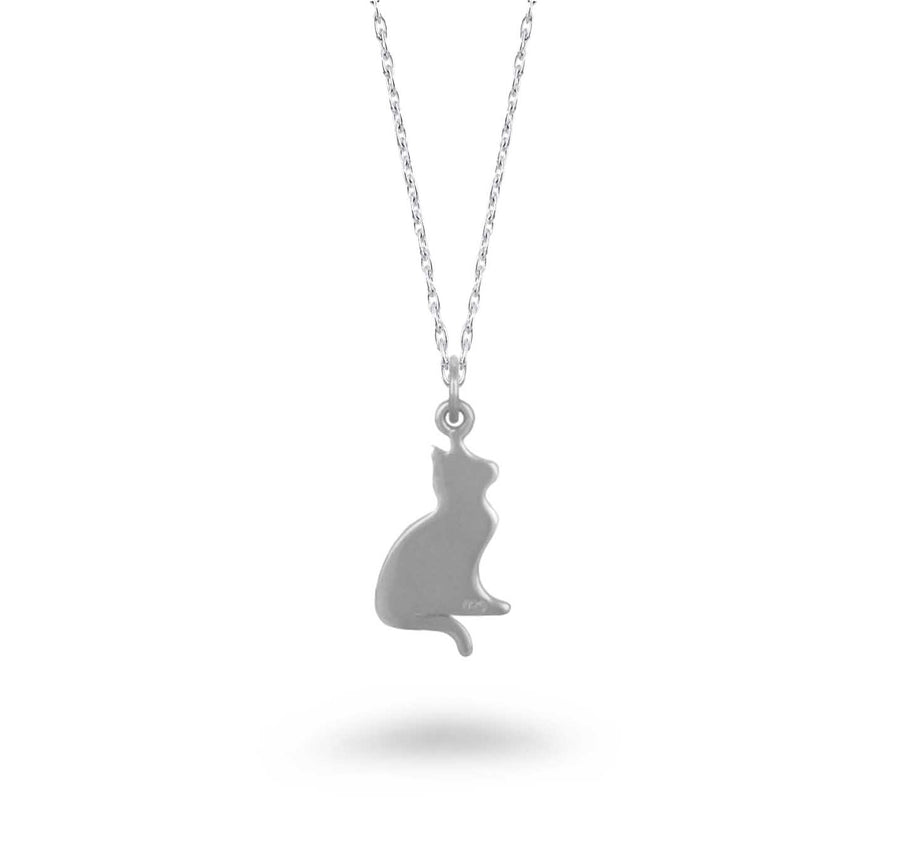 Silver Sitting Cat  Necklace