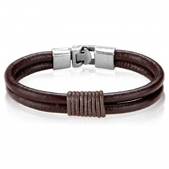 Men's Leather Twined Double Strand Bracelet (12 mm) - 8"