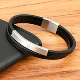 Double Flat Black Leather Bracelet