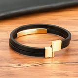Double Flat Black Leather Bracelet