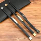 Double Flat Black Leather Bracelet