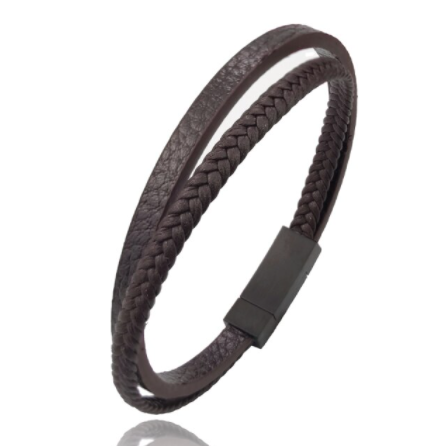 Thin Braid and Flat Leather Bracelet