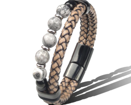 Braided Leather and Stone Bracelet
