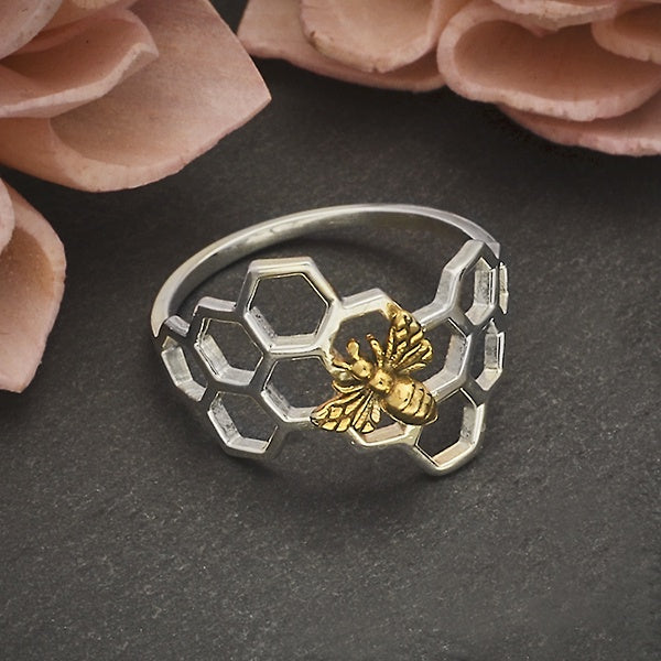 Honeycomb Ring with Bronze Bee