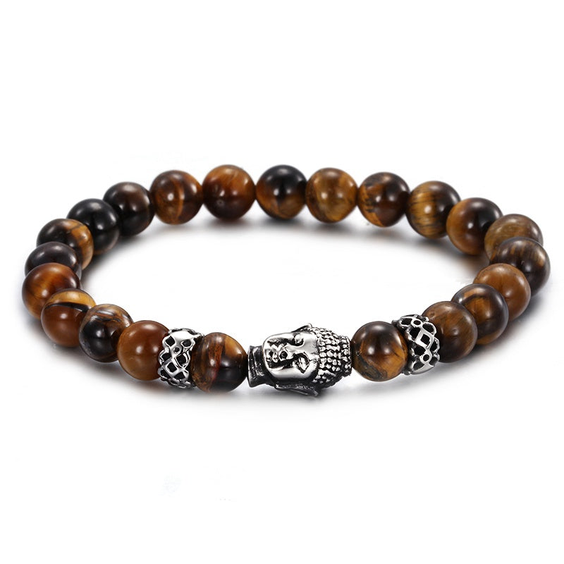 Stylized Buddha Tigers Eye Stretch Bracelet