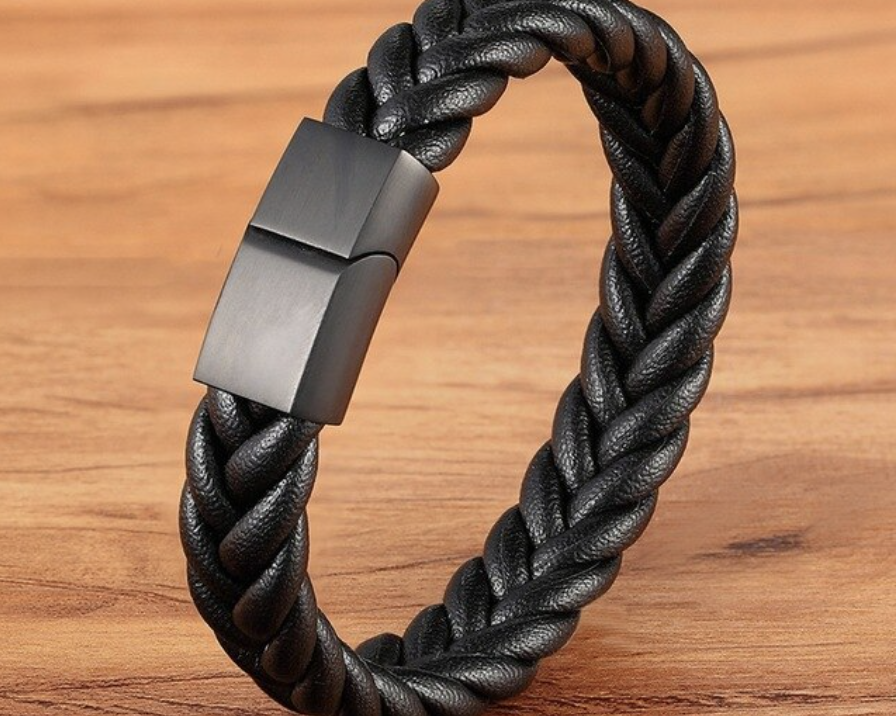 Interwoven Rope Leather Bracelet with Black Clasp