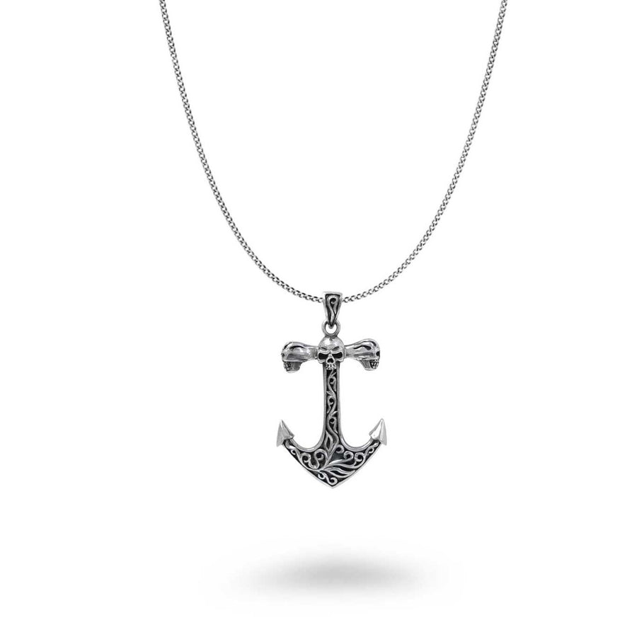 Triple Skull Anchor Necklace