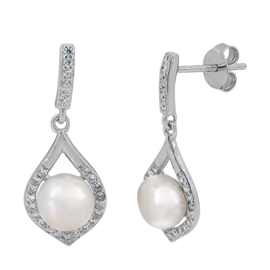 CZ Teardrop Pearl Dangle Earrings