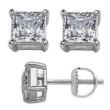 CZ Square Earrings with Screw Backs