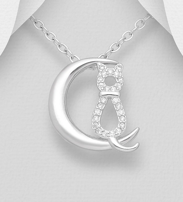 CZ Cat with Moon Necklace