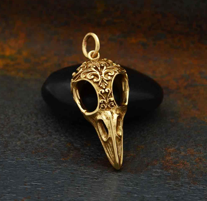 Textured Raven Skull Necklace