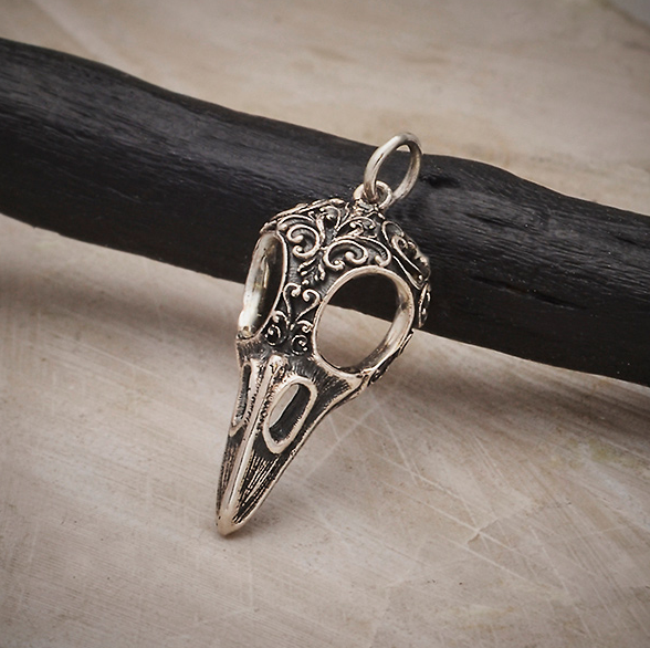 Textured Raven Skull Necklace