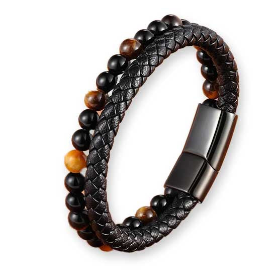 Double Leather and Bead Bracelet