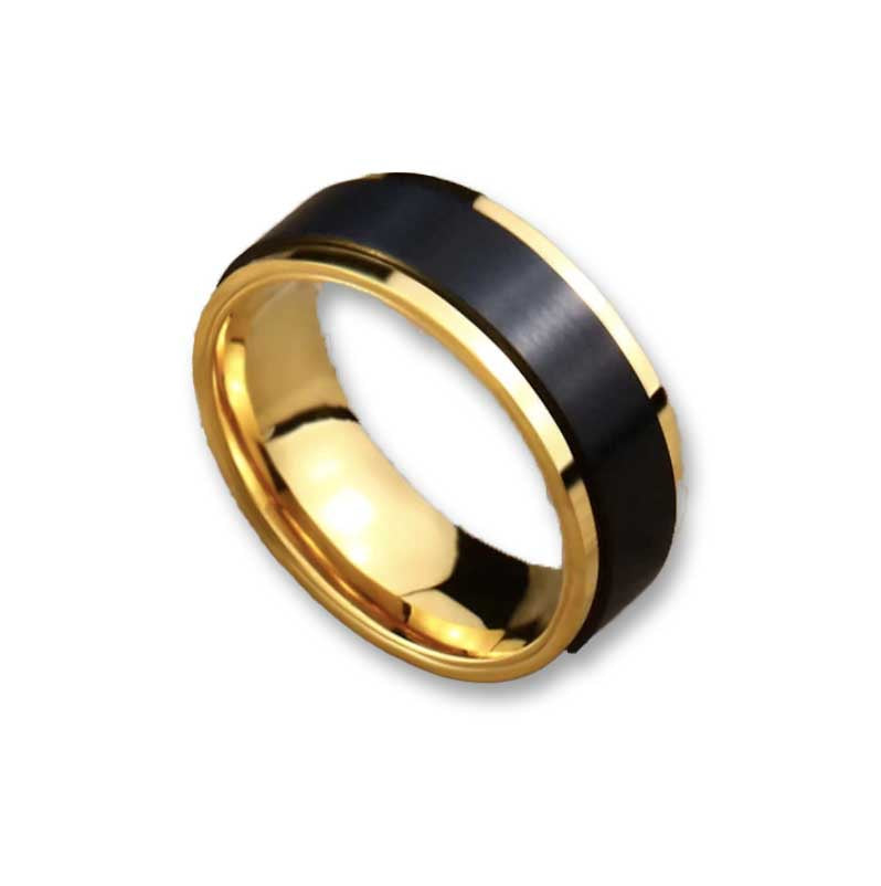 Black Brushed Center Gold Sided Ring