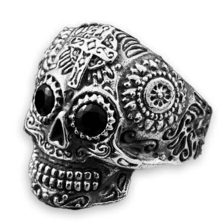Black CZ Eyed Skull Ring