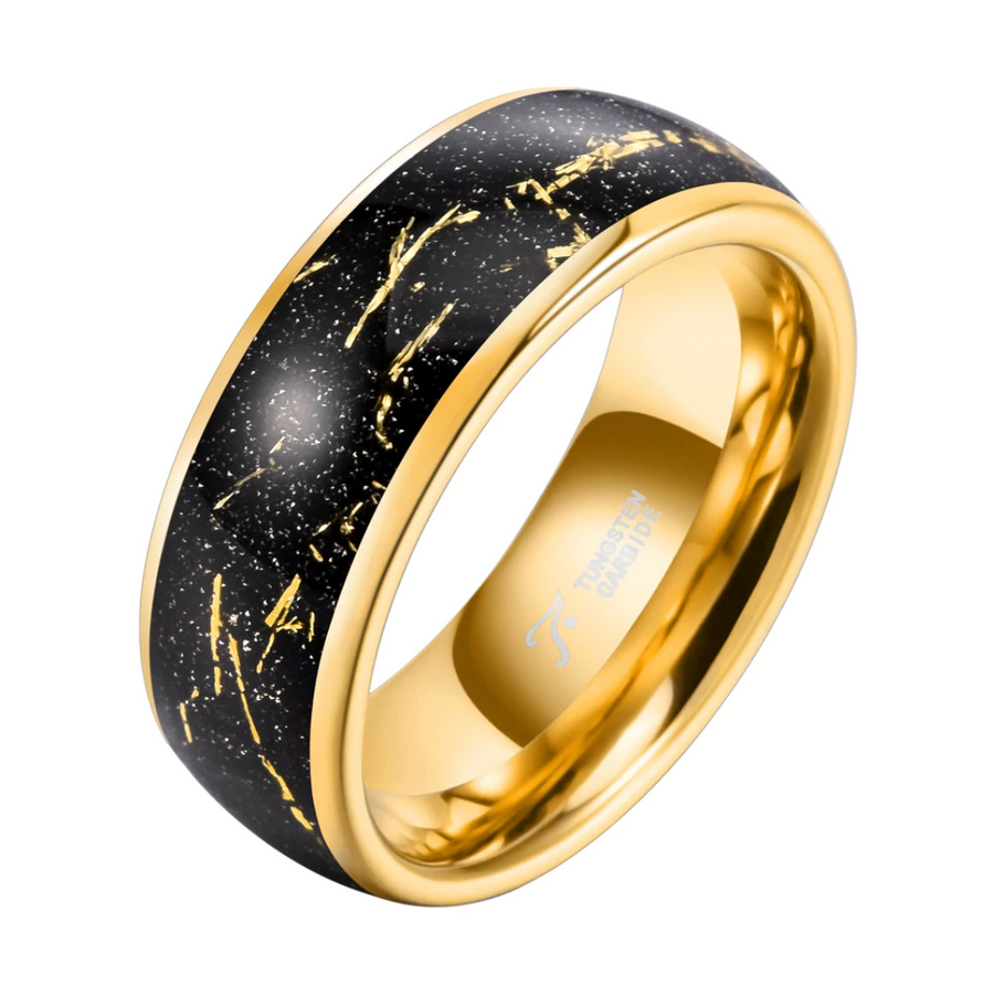 Black and Gold Meteor Tungsten Ring