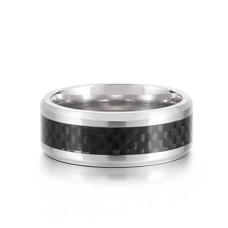 Stainless Steel Black Carbon Fiber Center Ring