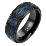 Black Hammered Tungsten Ring with Blue Inlay