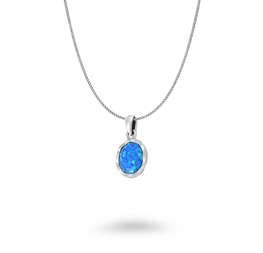Hammered Oval Opal Necklace