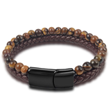 Leather and Tiger Eye Bead Bracelet
