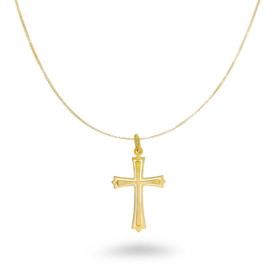 10KT Outlined Cross Necklace 18"