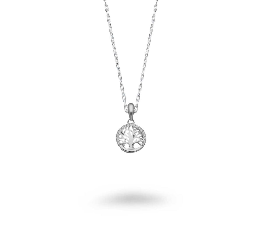 Small CZ Halo Tree of Life Necklace