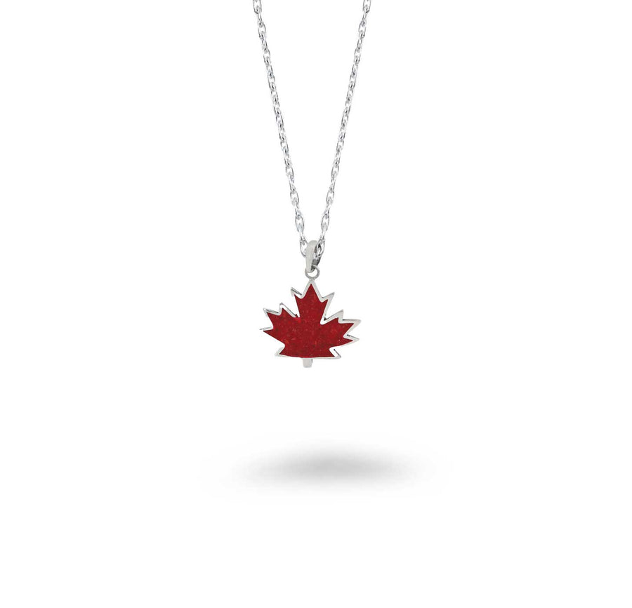 Red Coral Inlay Canada Maple Leaf Necklace