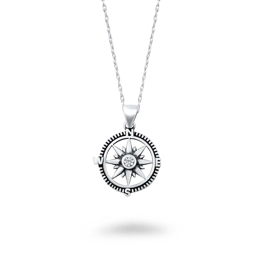 Sterling Silver CZ Center Compass Necklace