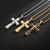 Layered Stainless Steel Cross Necklace